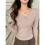 Womens V Neck Wrap Ruched Side Button Long Sleeve Top Khaki L 4