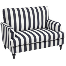 Modern Cuddle Chair, Velvet with Stripe, Turned Legs and Wide Seat, for Living Room, Bedroom, Black and White