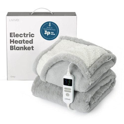 LIVIVO Premium Sherpa Heated Throw Grey