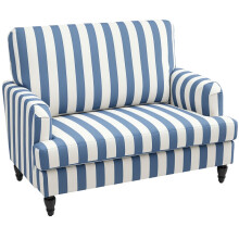 Modern Cuddle Chair, Velvet with Stripe, Turned Legs and Wide Seat, for Living Room, Bedroom, Blue and White