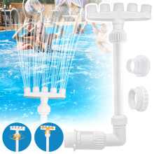 Fontaine pour piscine hors sol, Support à cascade à 5 buses réglable, Blanc, Plastique, 40x19x18cm