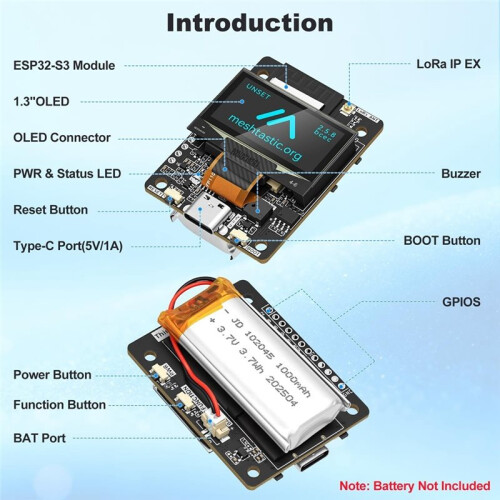 Transceptor LoRa para Meshtastic ThinkNode M2 con ESP32-S3, Pantalla OLED de 1,3", Módulo Inalámbrico SX1262 + Batería de 868 MHz 1