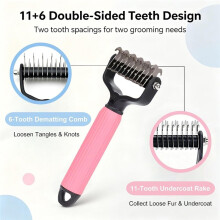 2 Pack Dog & Cat Brush for Shedding, 2-in-1 Undercoat Rake & Dematting Comb for Medium Long Thick Coats