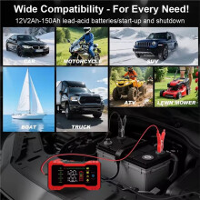 12V 10A Car Battery Charger - LCD Pulse Repair Charger for Cars, Motorcycles, Lead-Acid Batteries (EU Plug)