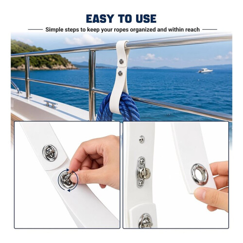 Boat   Holder, Flexible Rail Strap with Snap Buttons for  Ropes and Dock Lines 2