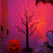 1st 24 LED-Ljus för Halloween, Konstgjord Björkträdslampa, Gör-det-Själv, Svarta Grenar, Bordslampor, Halloween, Lila
