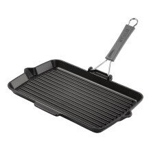 STAUB 34X 21cm CAST IRON RECTANGULAR GRILL PAN WITH PURING SPOUT, BLACK