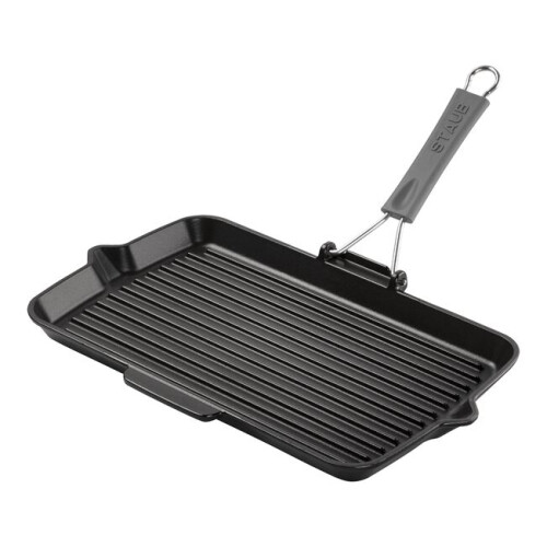 STAUB 34X 21cm CAST IRON RECTANGULAR GRILL PAN WITH PURING SPOUT, BLACK
