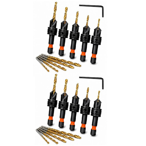 Countersink Drill Bit Set, Countersink Drill Bit Set for Woodworking, 4, 6, 8, 10, 12, 1/4 Inch Spiral Drill Bit