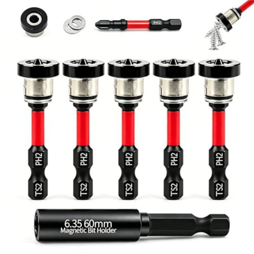 6pcs Drywall Screw Setter Set, 1/4" Hex Adjustable Depth Positioning Bits with Magnetic Bit Holder Extension Bar 1