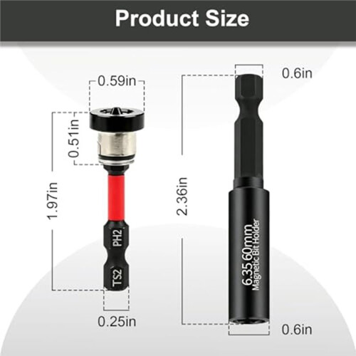 6pcs Drywall Screw Setter Set, 1/4" Hex Adjustable Depth Positioning Bits with Magnetic Bit Holder Extension Bar 2