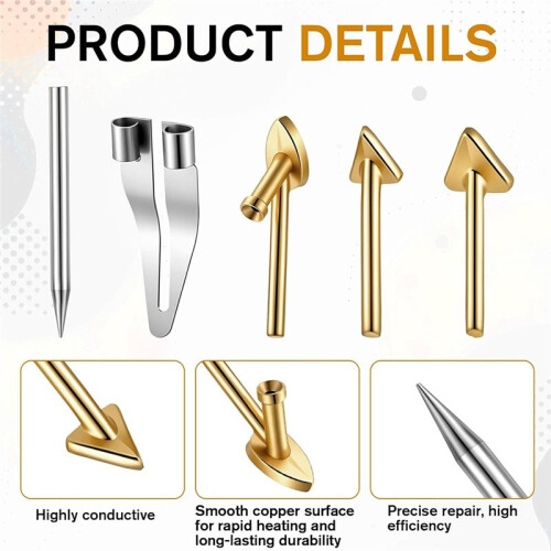 5 Pack Copper Plastic Welding Tips Triangle Smoothing Tip Replacement Set for Plastic , Car Bumper & Kayak Repair 2