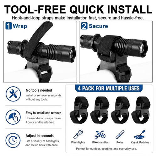 4 Pack Bicycle Flashlight Mount, Bike Flashlight Holder Light Stand, for Bicycle Stroller Wheelchair, Camping Pole 2