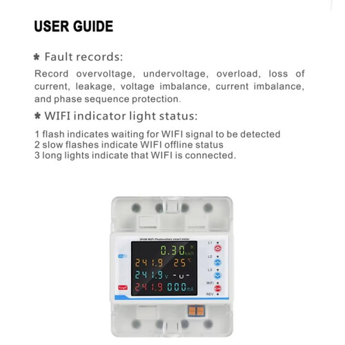 3 Phase Tuya WiFi  Bi-Directional  Power KWh Meter Leakage over Under Voltage Protector Relay 2