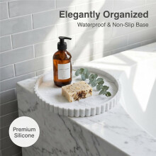 12 Inch Ronde Siliconen Make- Tray met Geschulpte Rand, Waterdicht, Antislip, Organizer voor Badkamer en Keuken, Wit