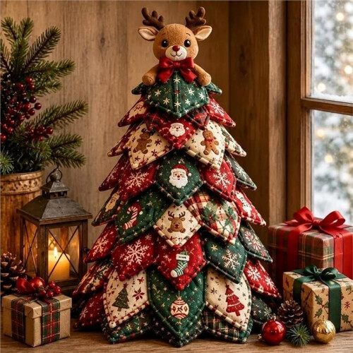 DIY Quilted Christmas Tree Kit,3D Padded Patchwork Sewing Set for Beginners, Home Mantel Table, Gift for  Lovers A 2