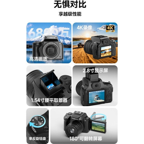 Câmera de 68MP com  Digital de 28x, Vídeo 4K A 60 FPS, Tela LCD Giratória de 2,8 Polegadas com Rotação de 180 Graus para Vloggers e Entusiastas. 2