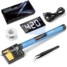 Fer à souder USB avec écran LCD, Kit Deluxe avec support, pince courbe et fil à souder 15g, Bleu clair