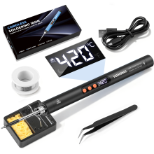 Fer à souder USB avec écran LCD, Kit Deluxe Noir, Mode filaire et sans fil avec support et pince