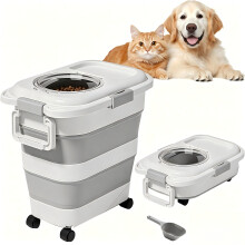 Boîte de rangement pliable pour nourriture d'animaux, avec roues et poignée, étanche et empilable