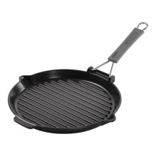 STAUB 28cm CAST IRON ROUND GRILL PAN WITH PURING SPOUT, BLACK