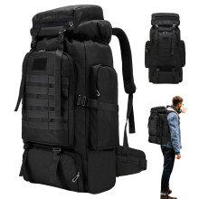 Sac à dos de 75 litres, Noir, Tissu Oxford 600D Imperméable, Pour Randonnée, Camping et Escalade