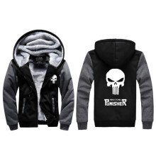 (4XL,Black Grey)Punisher Unisex Hombres Mujer Calavera Invierno Polar Gruesa Chaqueta Abrigo Cremallera Sudadera con Capucha