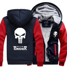 (3XL,Red Navy)Punisher Unisex Hombres Mujer Calavera Invierno Polar Gruesa Chaqueta Abrigo Cremallera Sudadera con Capucha
