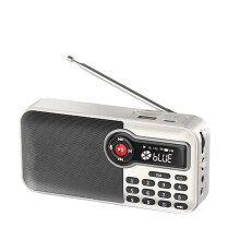 Pocket FM Radio Hign Sensitivity Radio Receiver Rechargeable Speaker with Flashlight TF Card USB Player White