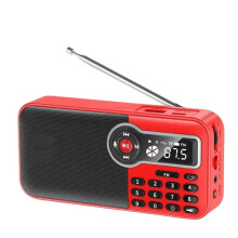 Pocket FM Radio Hign Sensitivity Radio Receiver Rechargeable Speaker with Flashlight TF Card USB Player Red