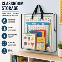 2 Pack Clear Art Portfolio Storage Bags, the Center Zipper is Convenient for Helping Parents Keep Artwork