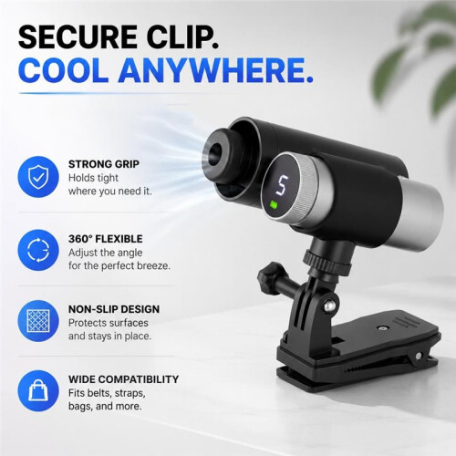 Clip- Fan Mount for  ChillPill, Adjustable Clamp Mount for Backpack Straps, Belts, and Bags 2