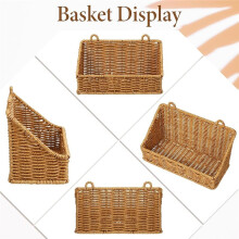 2 Pack Wicker Hanging Baskets - Woven Plastic Wall Mount Storage for Kitchen, Bathroom, Counter, Cabinet Door