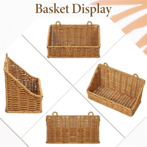 2 Pack Wicker Hanging Baskets - Woven Plastic Wall Mount Storage for Kitchen, Bathroom, Counter, Cabinet Door