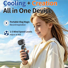 2 in 1 Handheld Fan Gimbal Camera USB Video Camera Fan Vlog Action Cam with Cooling Fan for Outdoor Hiking Travel Black