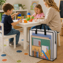 Set van 2 Transparante Opbergtassen voor Kunstmappen, de Ritssluiting in Het Midden Is Handig voor Ouders Om Kunstwerken Veilig op Te Bergen