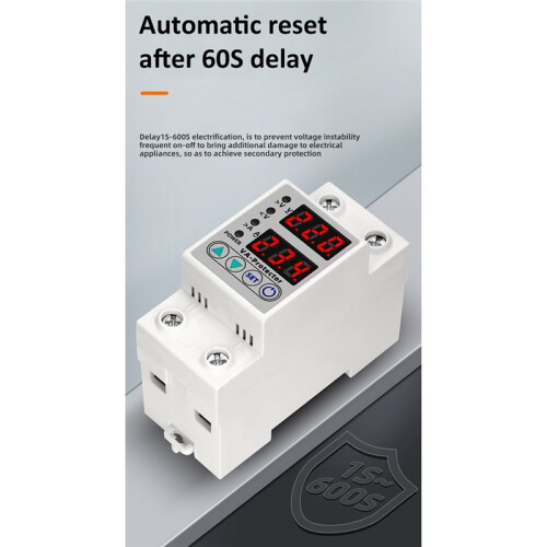 220V 63A Din Rail Adjustable Digital over Under Voltage Surge Protector Relay Current Protection Reset Protection Device 2