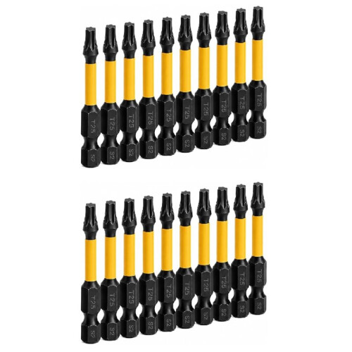 20-Pack T25 Torx Bits for Impact Driver, 2'' Magnetic Star Bits Drill Bit Set, S2 Steel, 1/4'' Hex