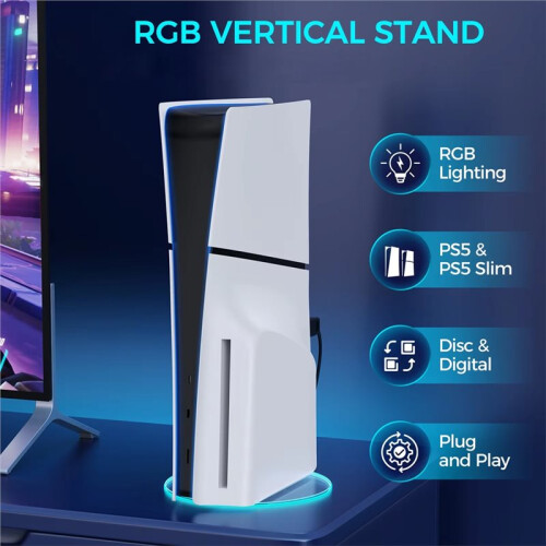 Supporto Verticale RGB per PS5 e per PS5 Slim, Disco di Illuminazione RGB e Supporto di Raffreddamento Digitale Collega e Utilizza. 1
