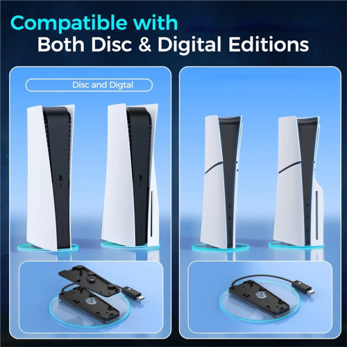 Supporto Verticale RGB per PS5 e per PS5 Slim, Disco di Illuminazione RGB e Supporto di Raffreddamento Digitale Collega e Utilizza. 2