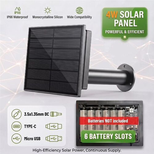 4W Solar Panel Install V3 Module 18650 Battery Micro USB & TypeC 12V Output Solar Cells with Remote Control Timer 1