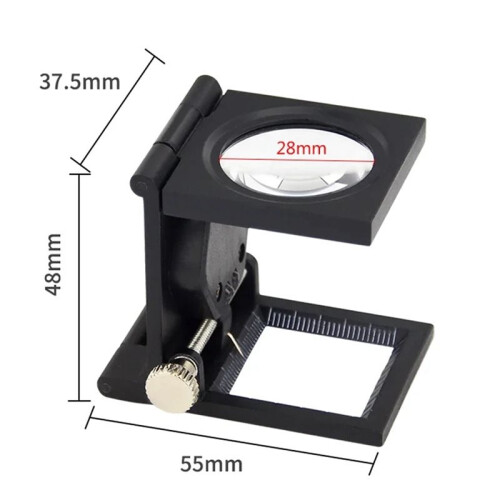 28mm 10X  Foldable Optical Magnifying Glass Optical Lens Magnifying Tool Glass Pointer Loupe with LED Lights Scale 1
