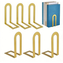 Gold Metal Bookends, 6 Pcs Heavy Duty U Shaped Book Holders, Sturdy Decorative Book Stoppers, Space Saving Book Supports