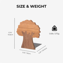 Wood Walnut & Tree Shaped Book Ends for Shelves Heavy Duty with Non-Skid Pads, Decorative Book Supports for Home
