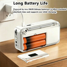Pocket FM Radio Hign Sensitivity Radio Receiver Rechargeable Speaker with Flashlight TF Card USB Player White