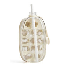 2-in-1 Ice Mold Bottle with Straw, 20oz Portable Ice Maker Water Bottle, 1-Press Easy Release Tray White