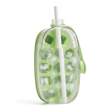2-in-1 Ice Mold Bottle with Straw, 20oz Portable Ice Maker Water Bottle, 1-Press Easy Release Tray Green