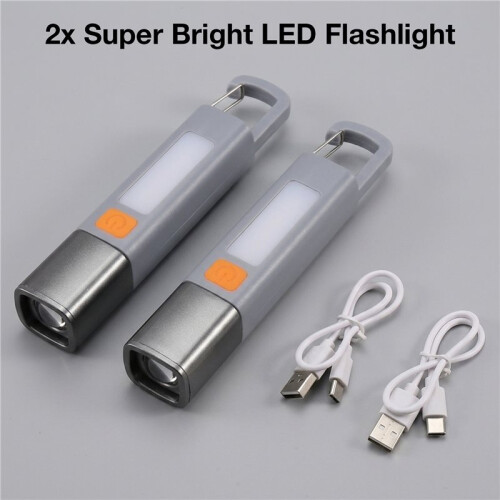 2Pcs Super Bright LED Flashlight Portable Strong Lighting Flashlamp with Telescopic Focus Camping Hanging Flashlights 2