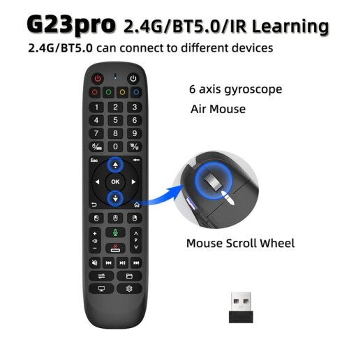 2.4G BT Dual Mode Backlit Remote with Air Mouse 44 Keys IR Learning RF Remote for Android TV Boxs  TV PC Projector 2