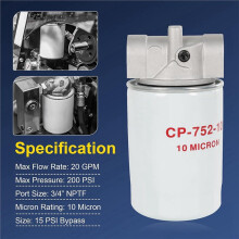 CP-752-10 Opschroefbaar Hydraulisch Oliefilter, 10 , 20 GPM, 200 PSI, 3/4" NPTF Retourleidingfilter, Vervangt 221006